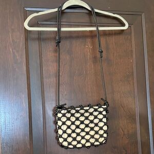 Madewell Cream and Dark Brown Net Crossbody Bag